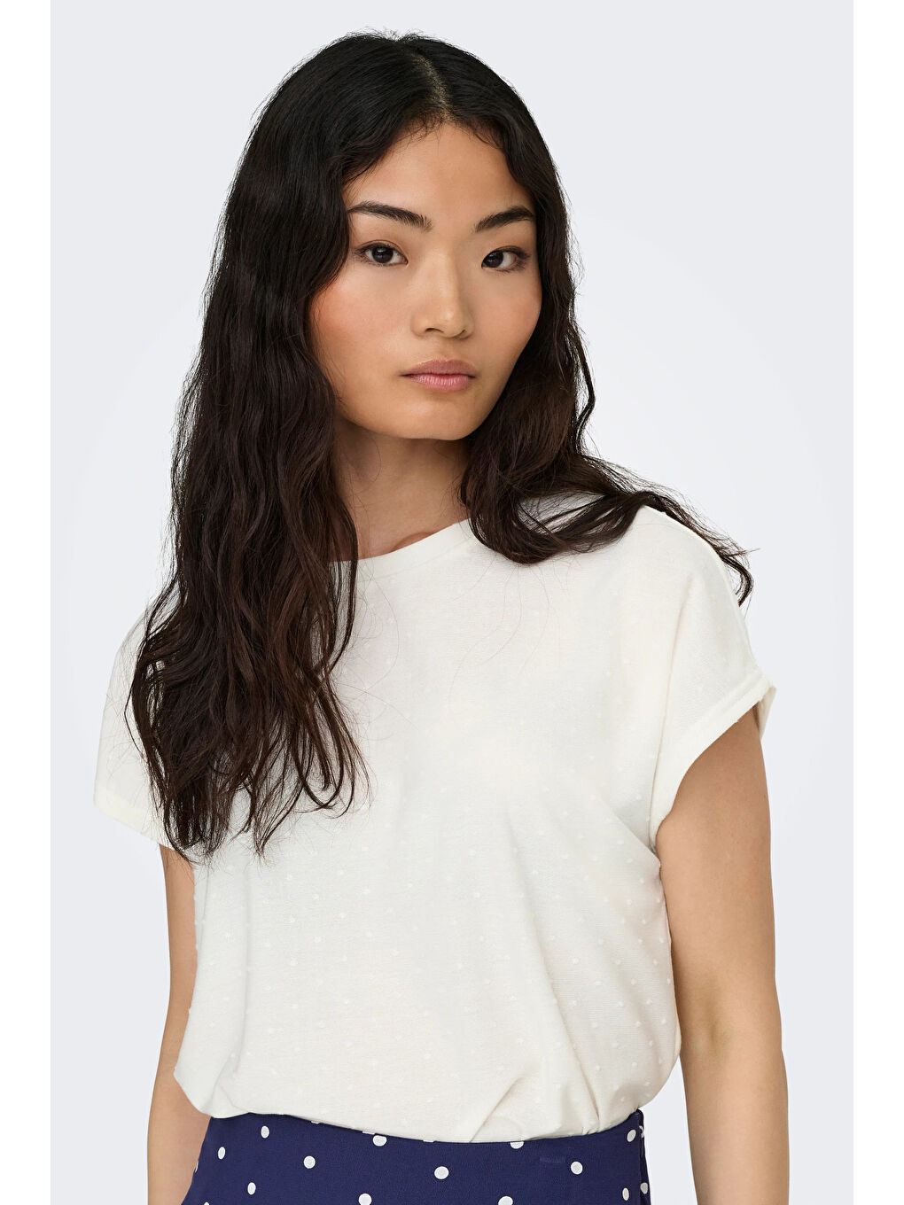 Ekru Onlmolly Relaxed Fit Bisiklet Yaka Kadın T Shirt 15368563-2