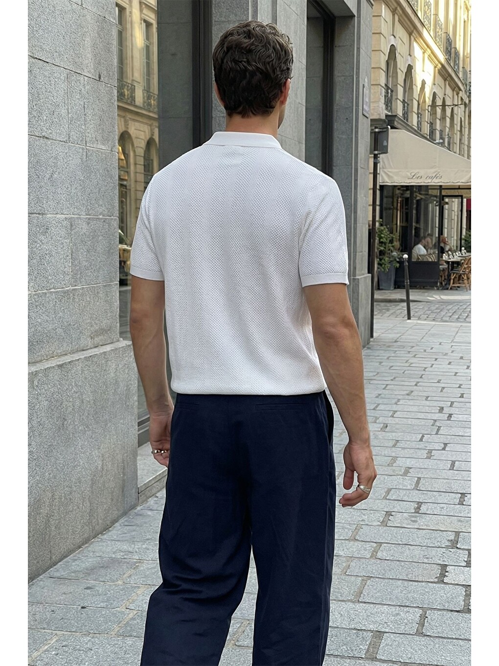 Beyaz Chapa Regular Fit Polo Yaka Erkek Kısa Kol Dokulu Triko Tişört-4