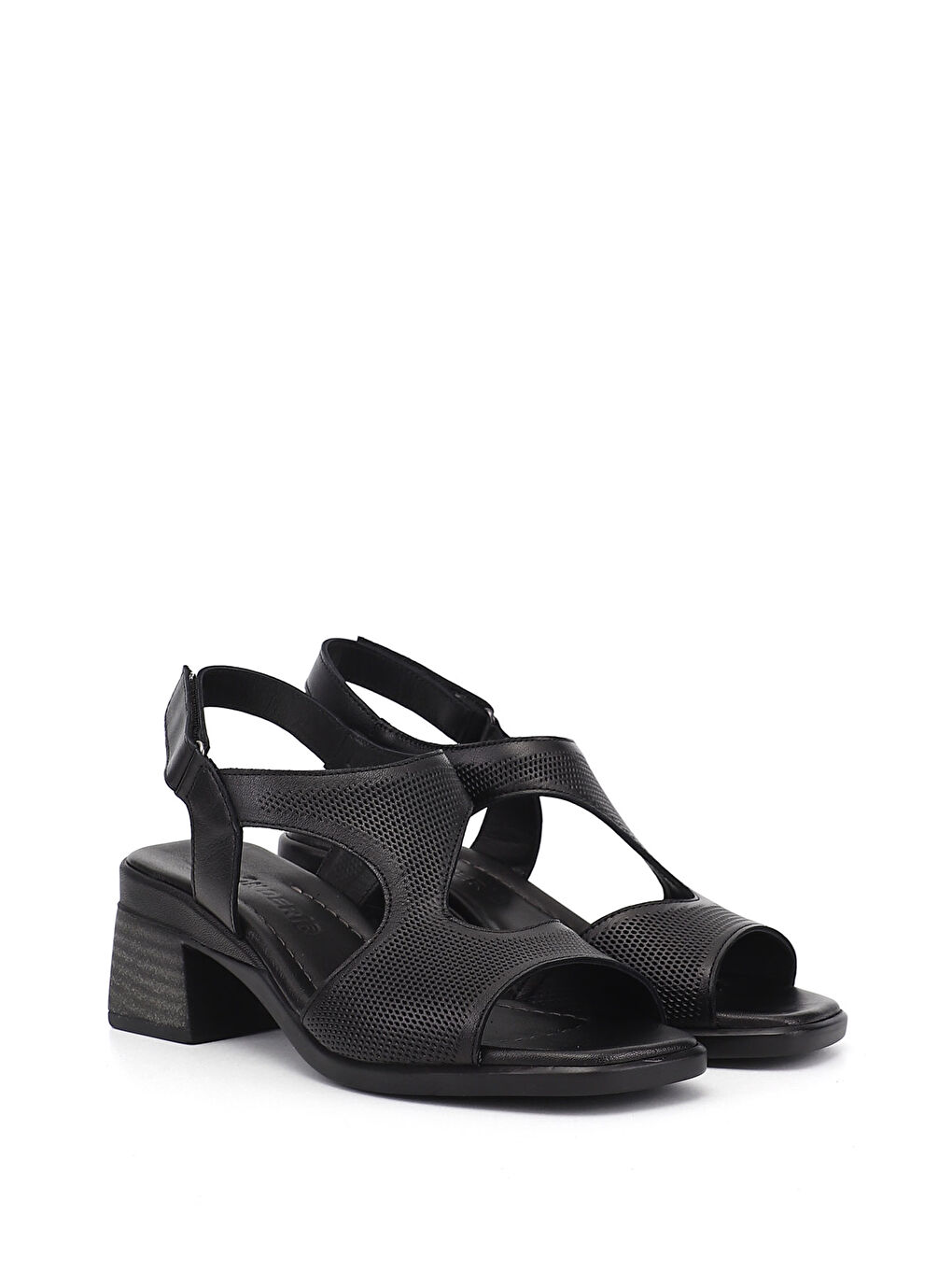 Siyah Kadın SİYAH Cırt Bantlı Kalın Topuklu Hakiki Deri Sandalet-3
