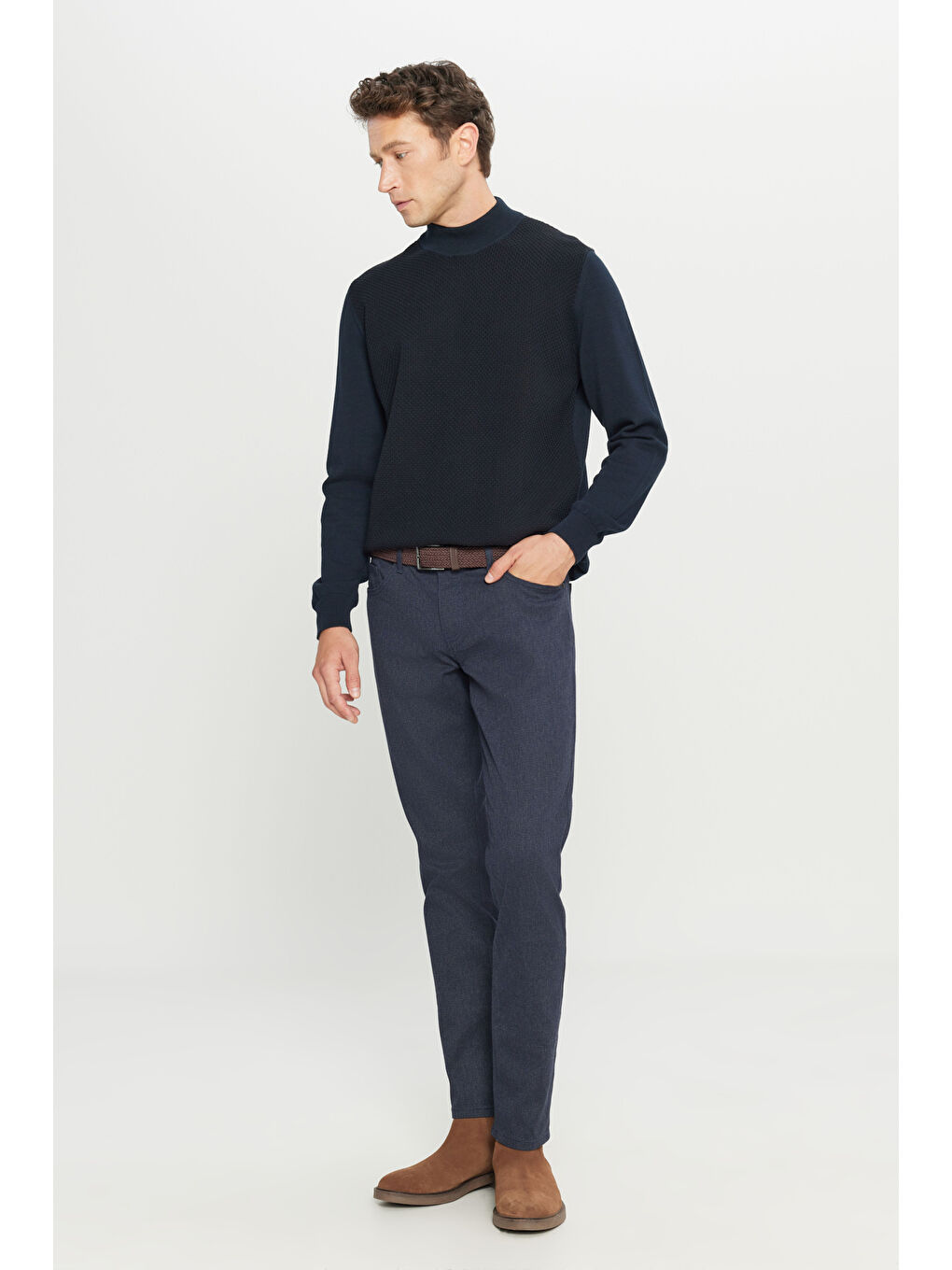 Erkek Lacivert Pamuklu Slim Fit Dar Kesim 5 Cepli Esnek Casual Pantolon-2