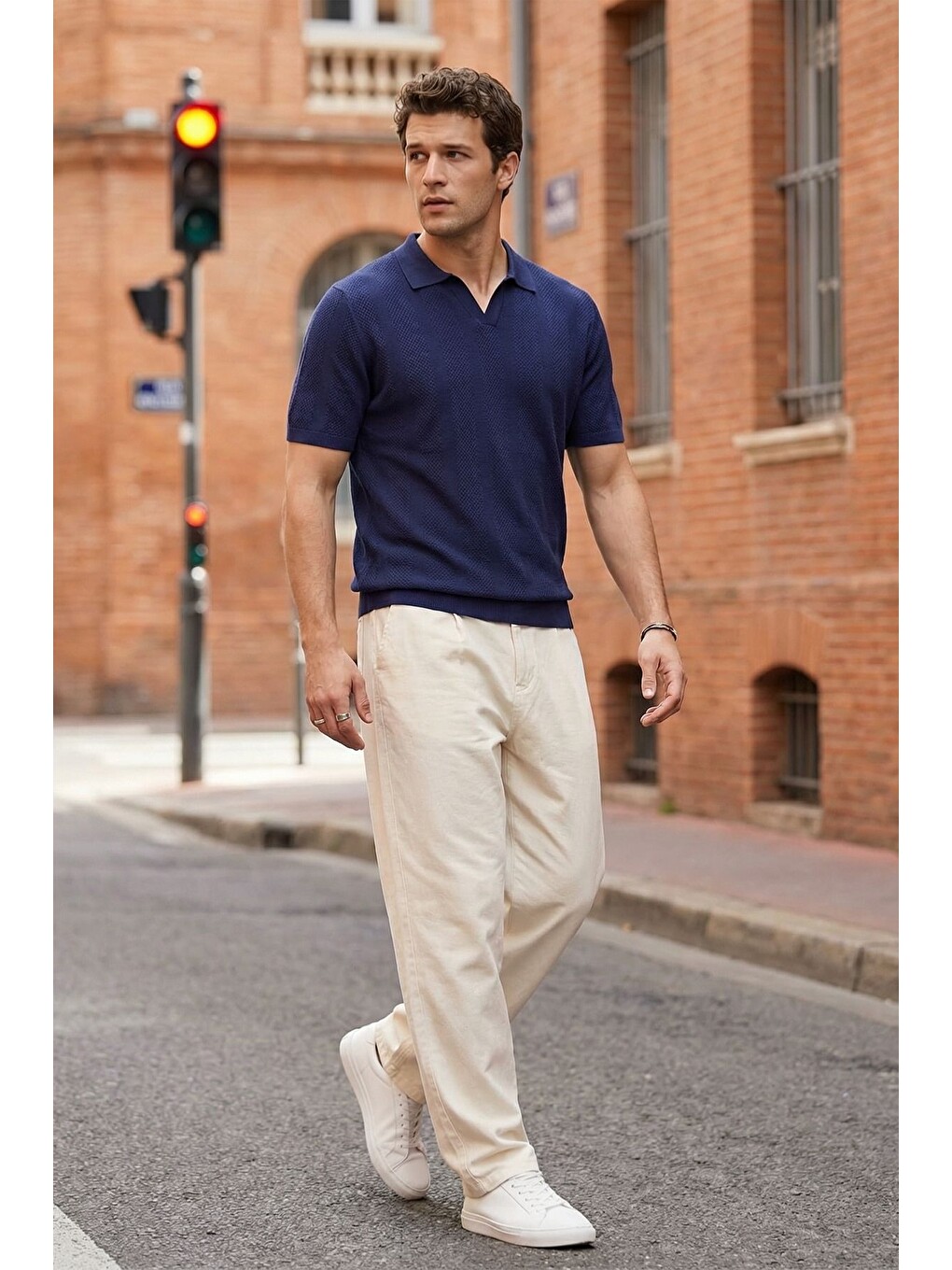 Lacivert Chapa Regular Fit Polo Yaka Erkek Kısa Kol Dokulu Triko Tişört-1