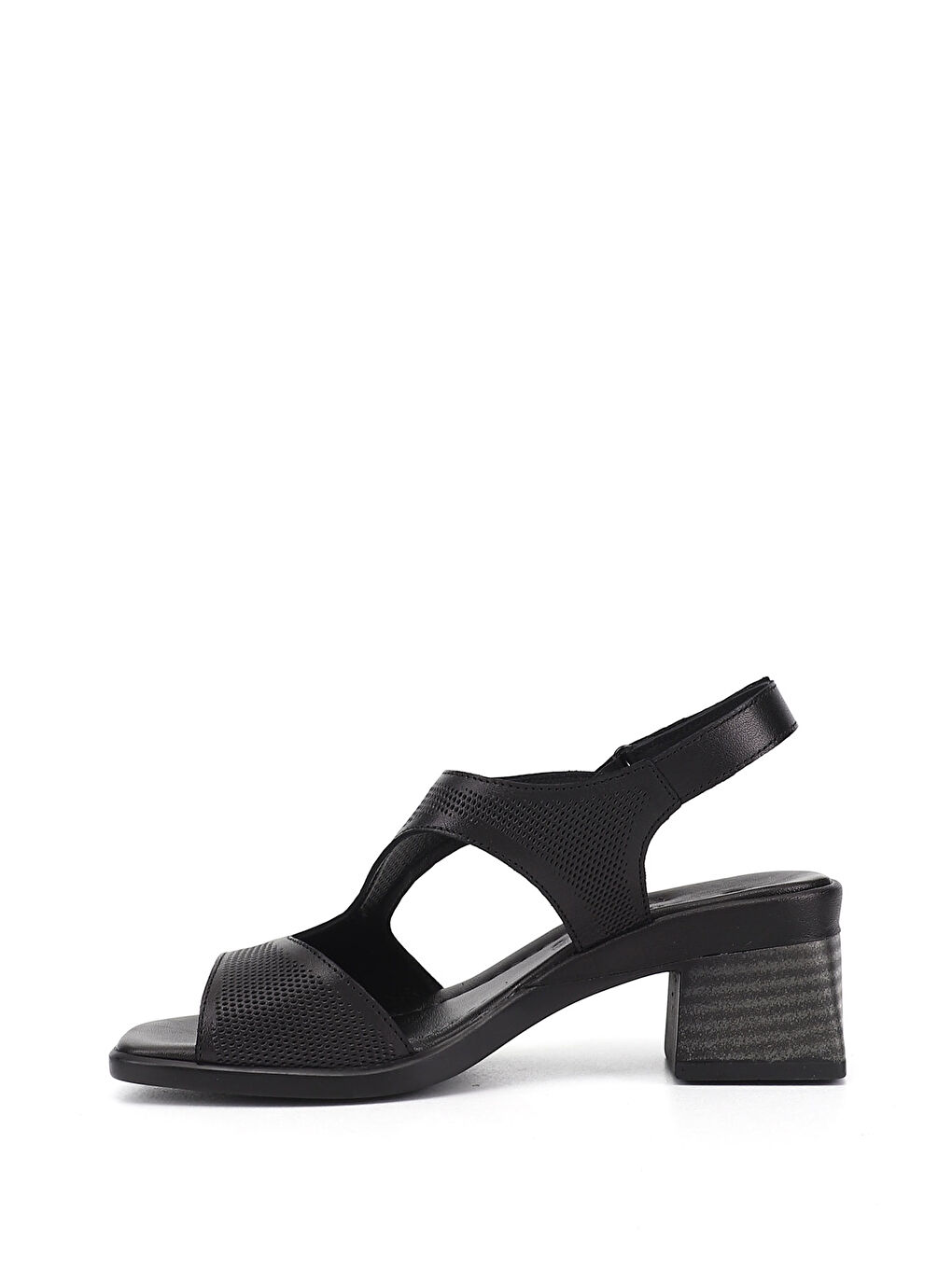 Siyah Kadın SİYAH Cırt Bantlı Kalın Topuklu Hakiki Deri Sandalet-4
