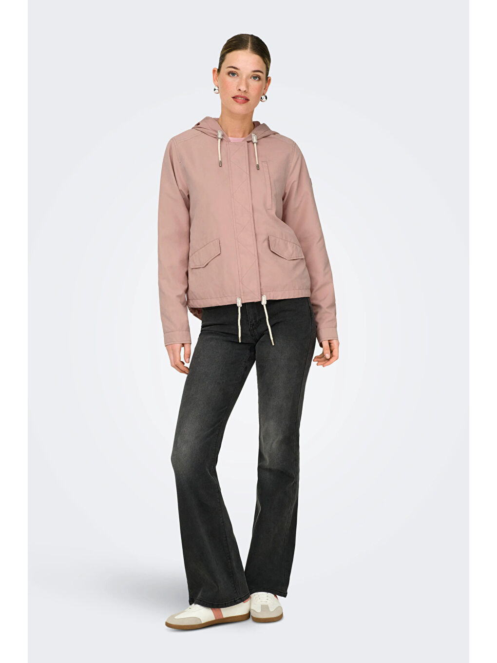 Pembe Onlskylar Büzgülü Regular Fit Kapüşonlu Mevsimlik Kadın Mont 15218613-1