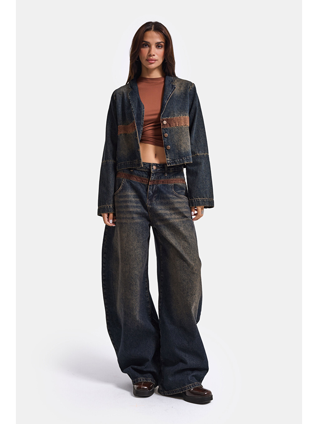 Mavi Kadın Koyu Jean 2w6-8 Oversize Kemer Boy Tasarım Denim Ceket-6