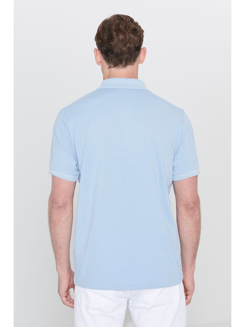 Erkek Açık Mavi Slim Fit Dar Kesim Polo Yaka Baskılı Pamuklu Tişört-4