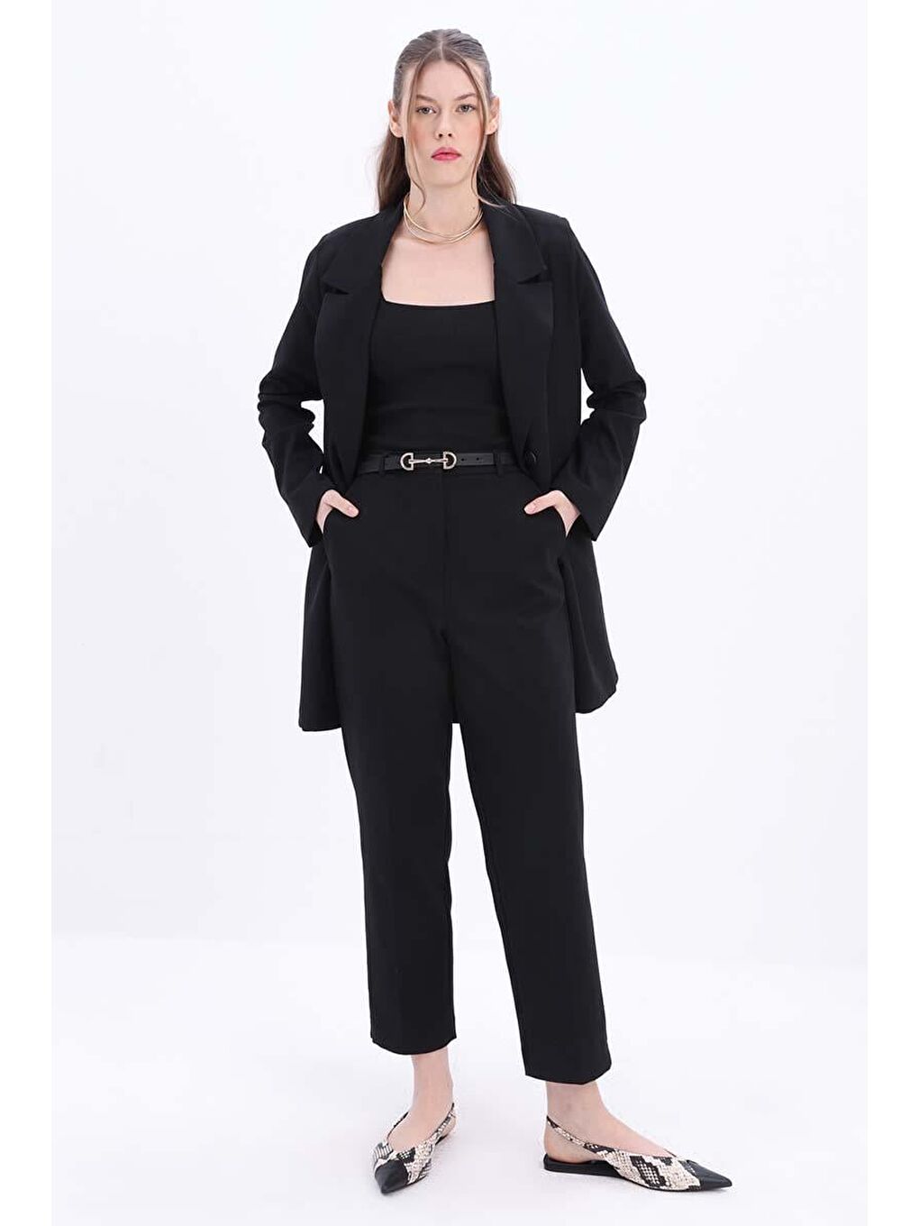 Siyah-Pamuklu Rahat Kalıp Kumaş Pantolon