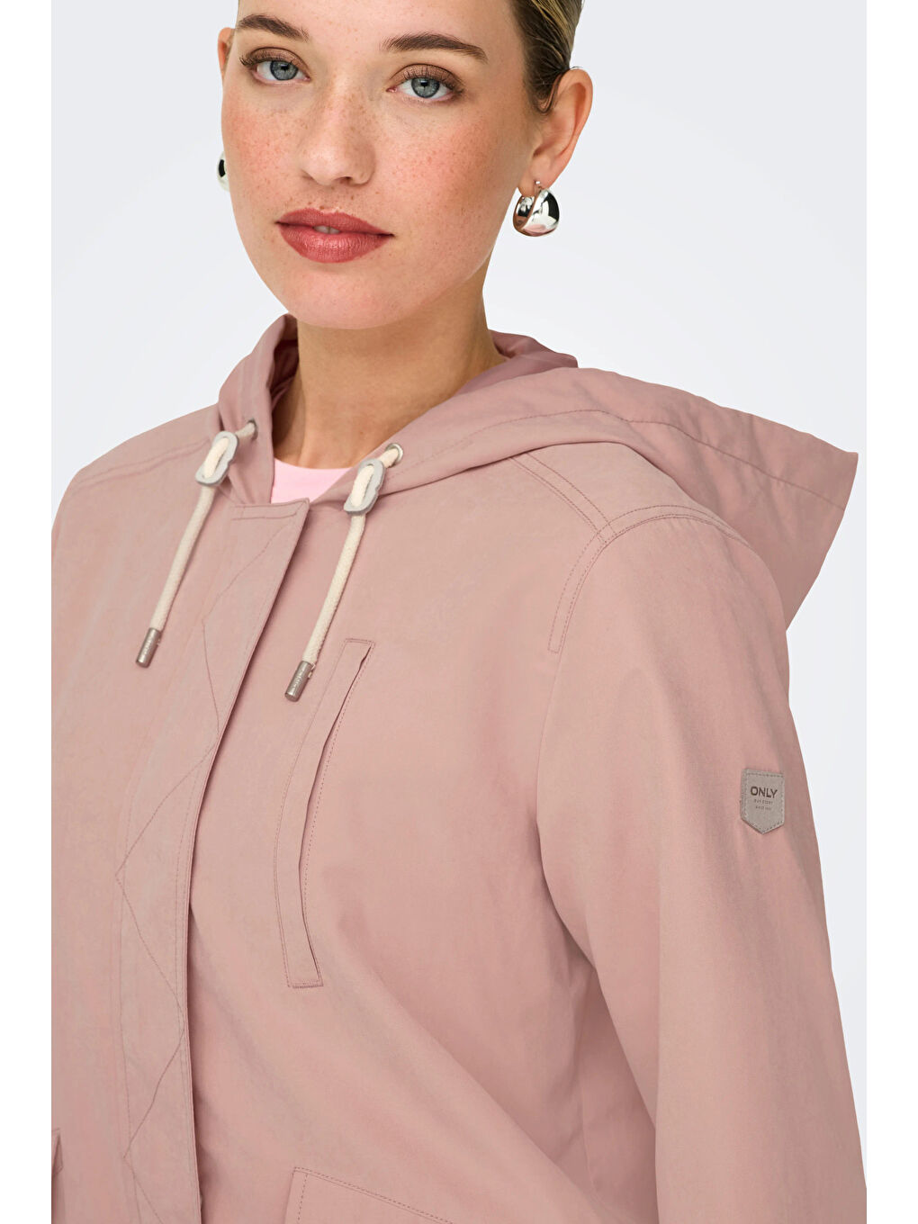 Pembe Onlskylar Büzgülü Regular Fit Kapüşonlu Mevsimlik Kadın Mont 15218613-4