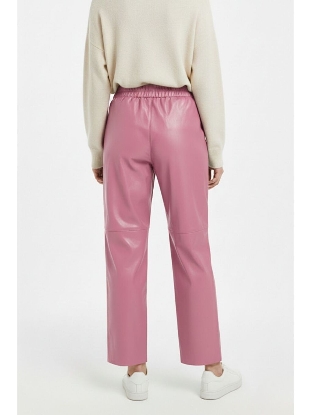 Deri Görünümlü Pembe Jogger Pantolon-3
