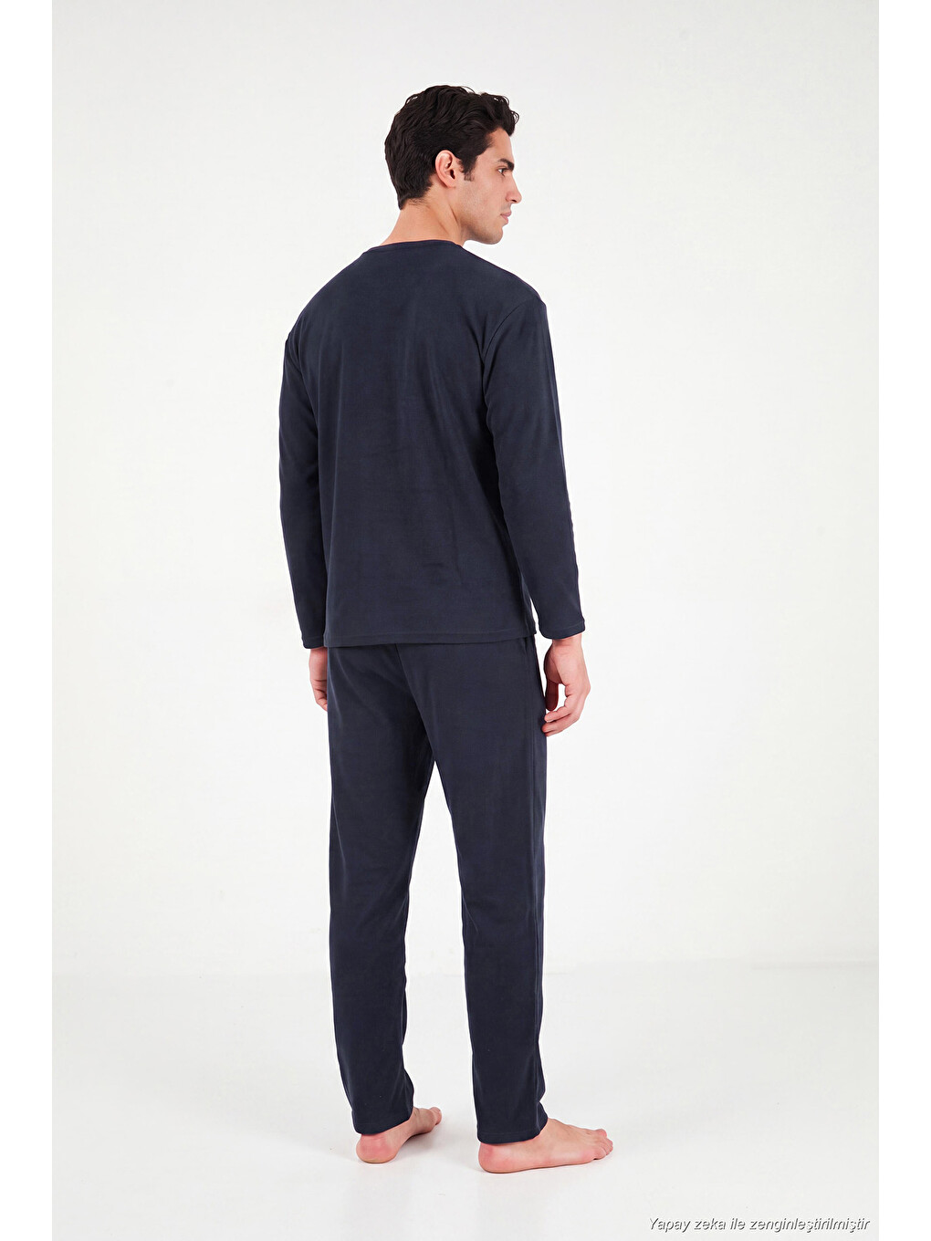 Lacivert Ultra Soft Minimal Nakışlı Uzun Kollu Pijama Takımı 6575009-6