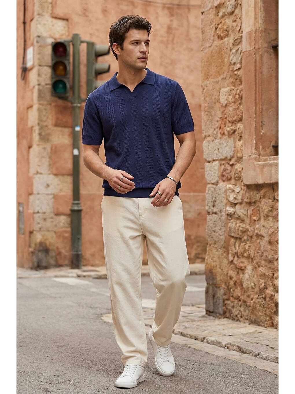 Lacivert Chapa Regular Fit Polo Yaka Erkek Kısa Kol Dokulu Triko Tişört-2