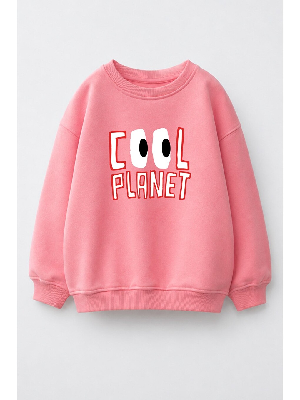 Pembe Unisex Çocuk 3 İplik Kumaş Baskılı Pamuklu Sweatshirt