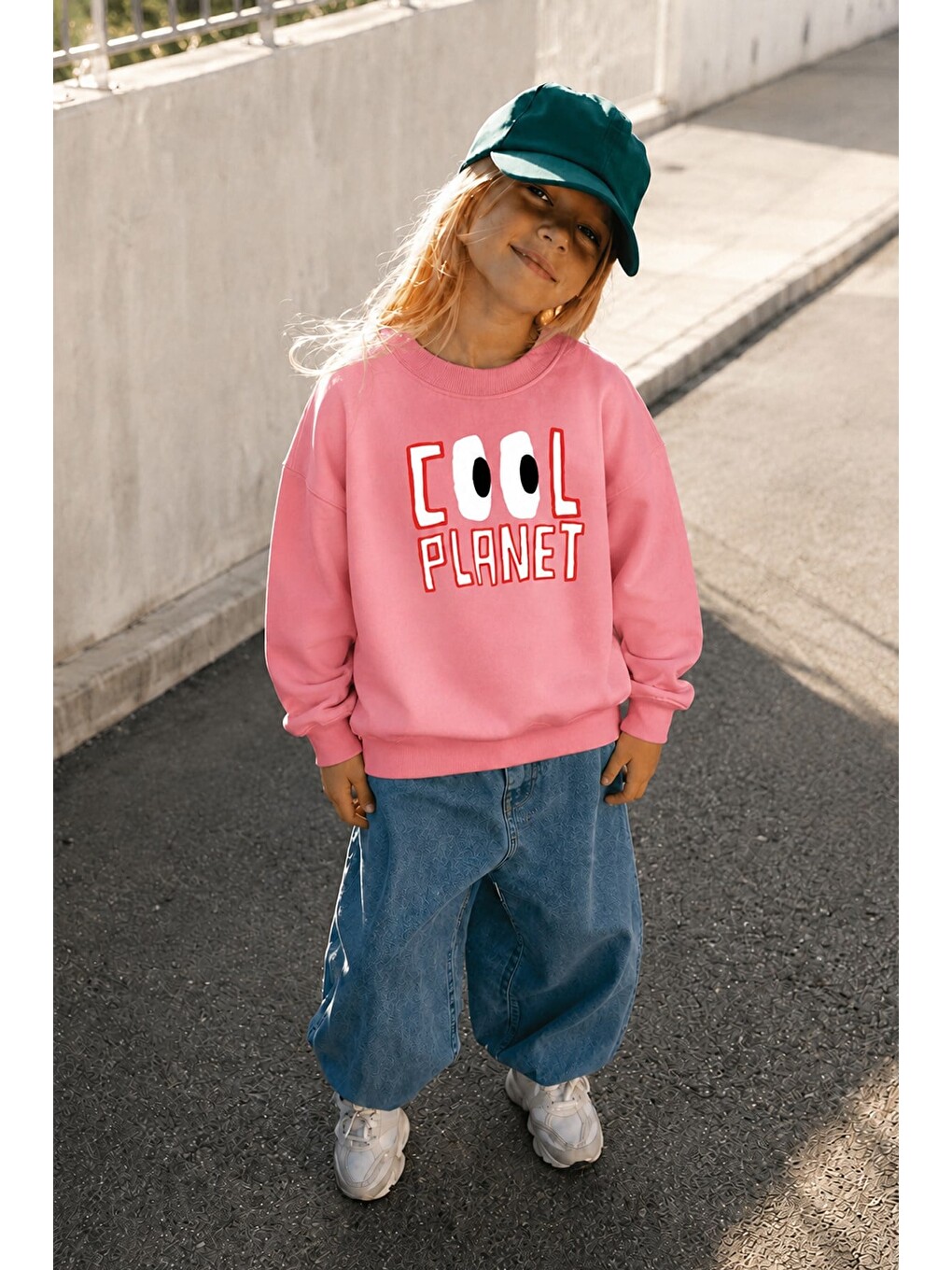 Pembe Unisex Çocuk 3 İplik Kumaş Baskılı Pamuklu Sweatshirt-1