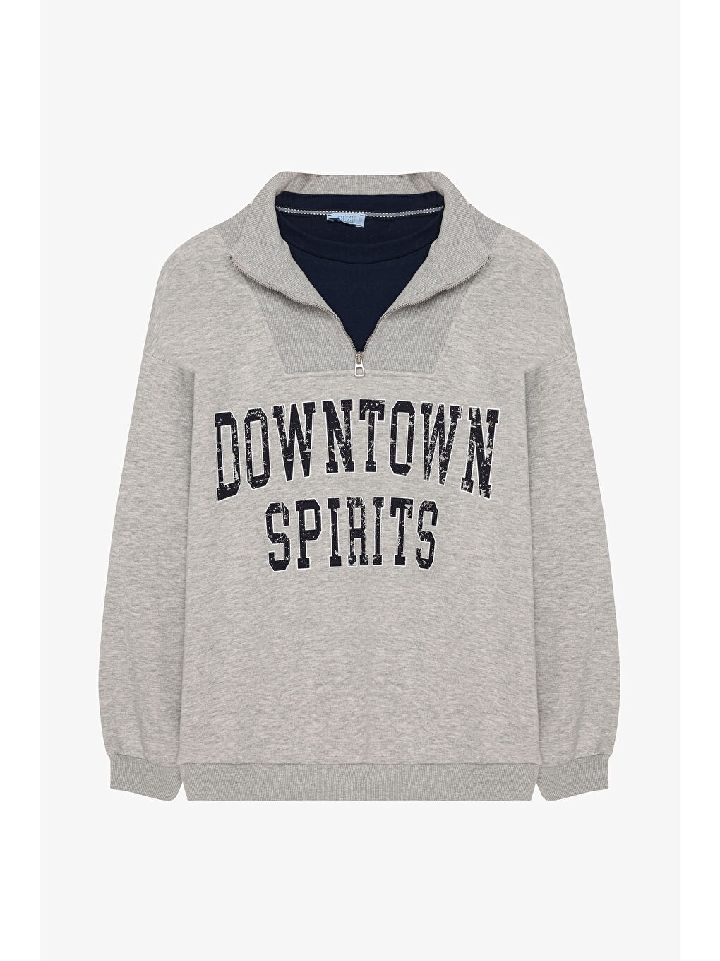 Fermuar Yaka Yazı Baskılı Oversize Sweatshirt Grimelanj