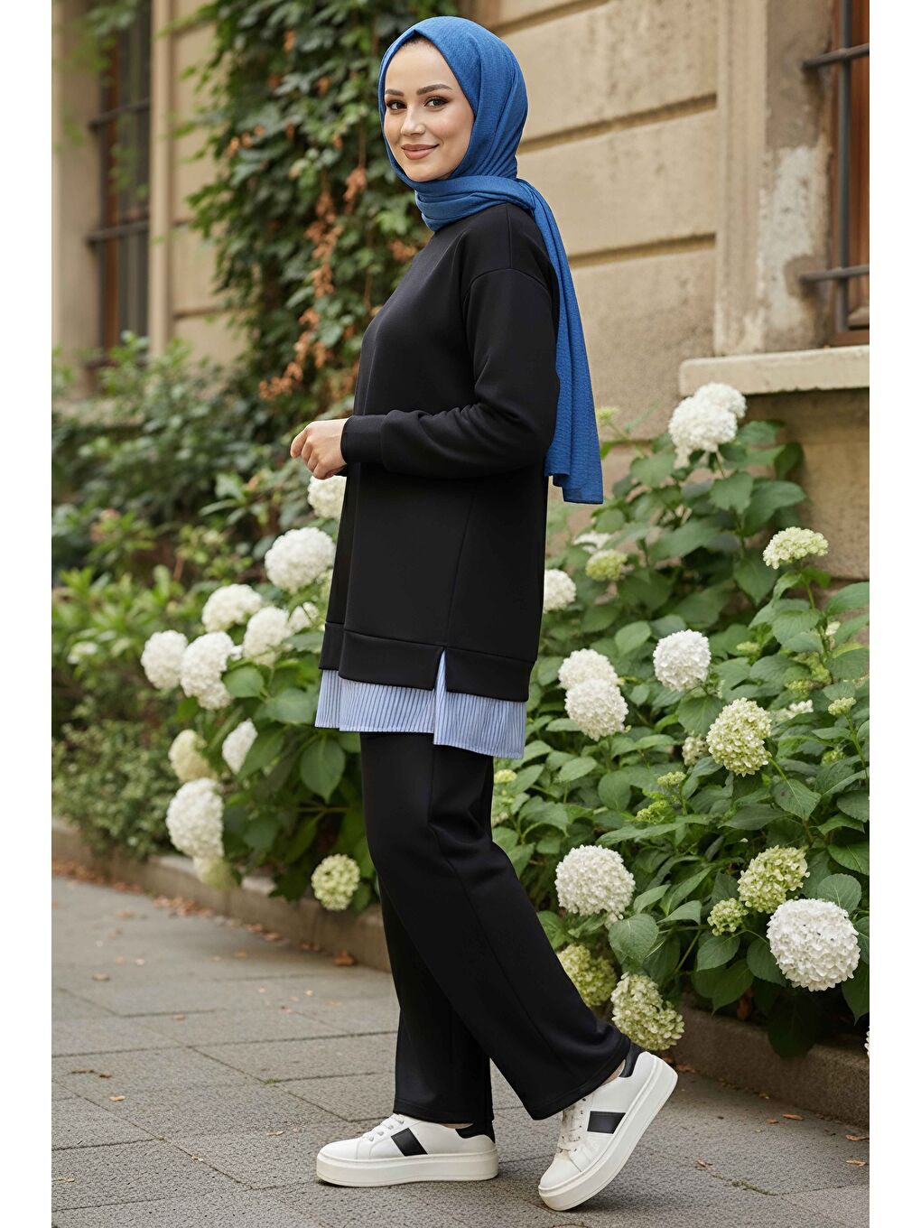 Eteği Çizgili Modal İkili Takım Siyah - 28028-SIYAH-1