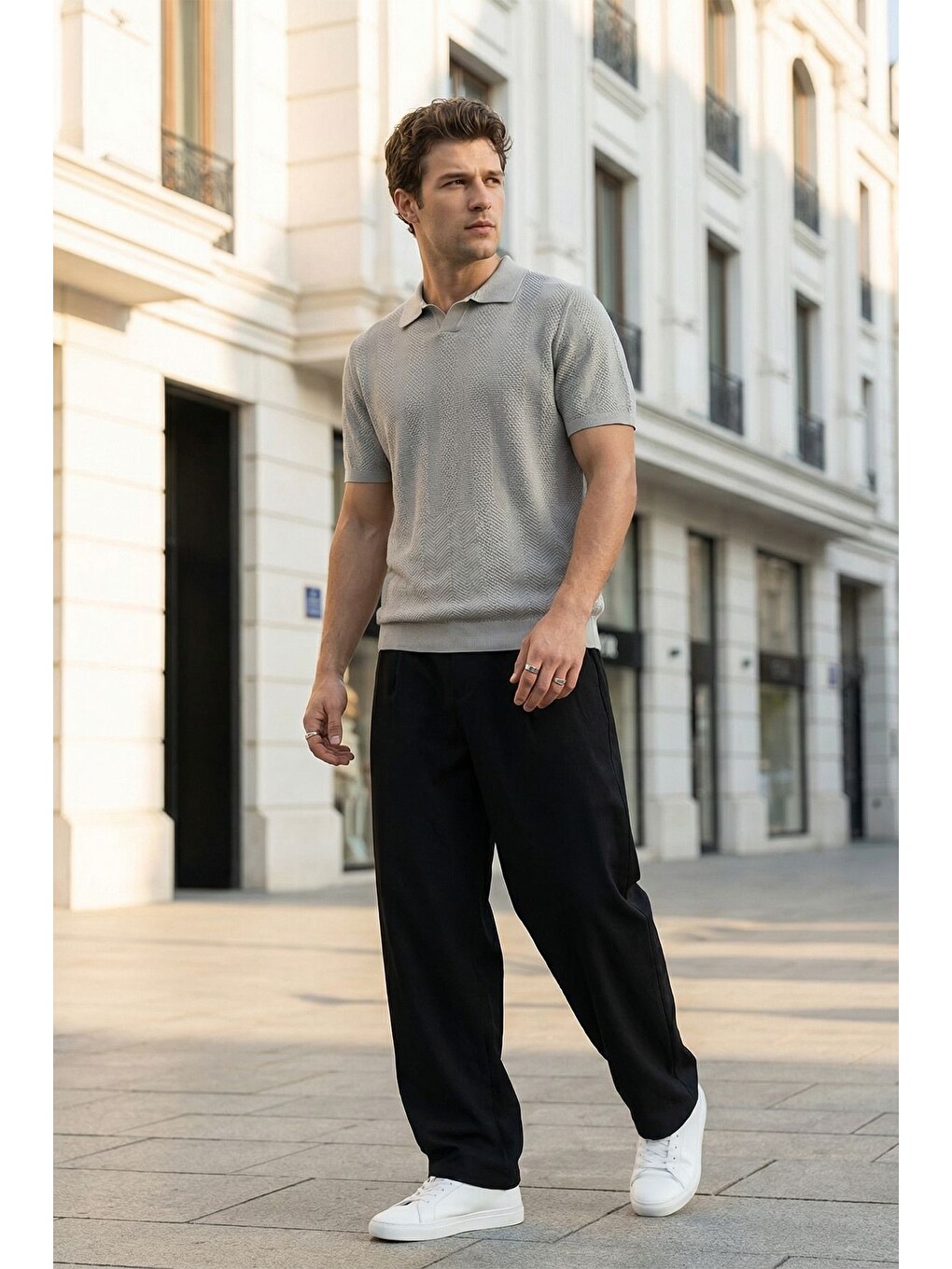 Gri Chapa Regular Fit Polo Yaka Erkek Kısa Kol Dokulu Triko Tişört-2
