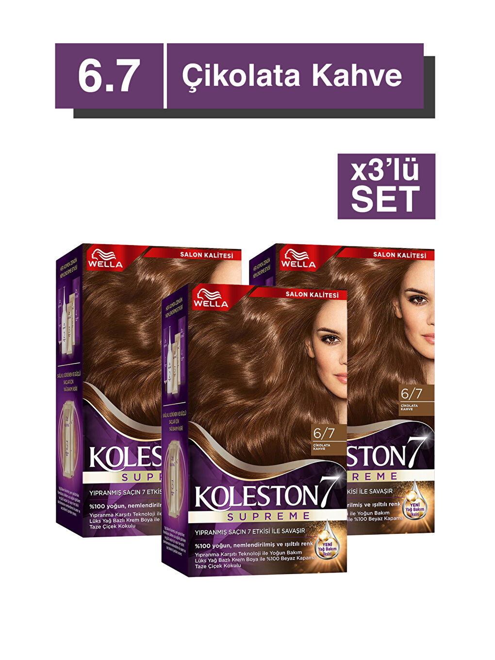 Wella Renksiz Koleston Supreme Saç Boyası 6/7 Çikolata Kahve x3'lü set