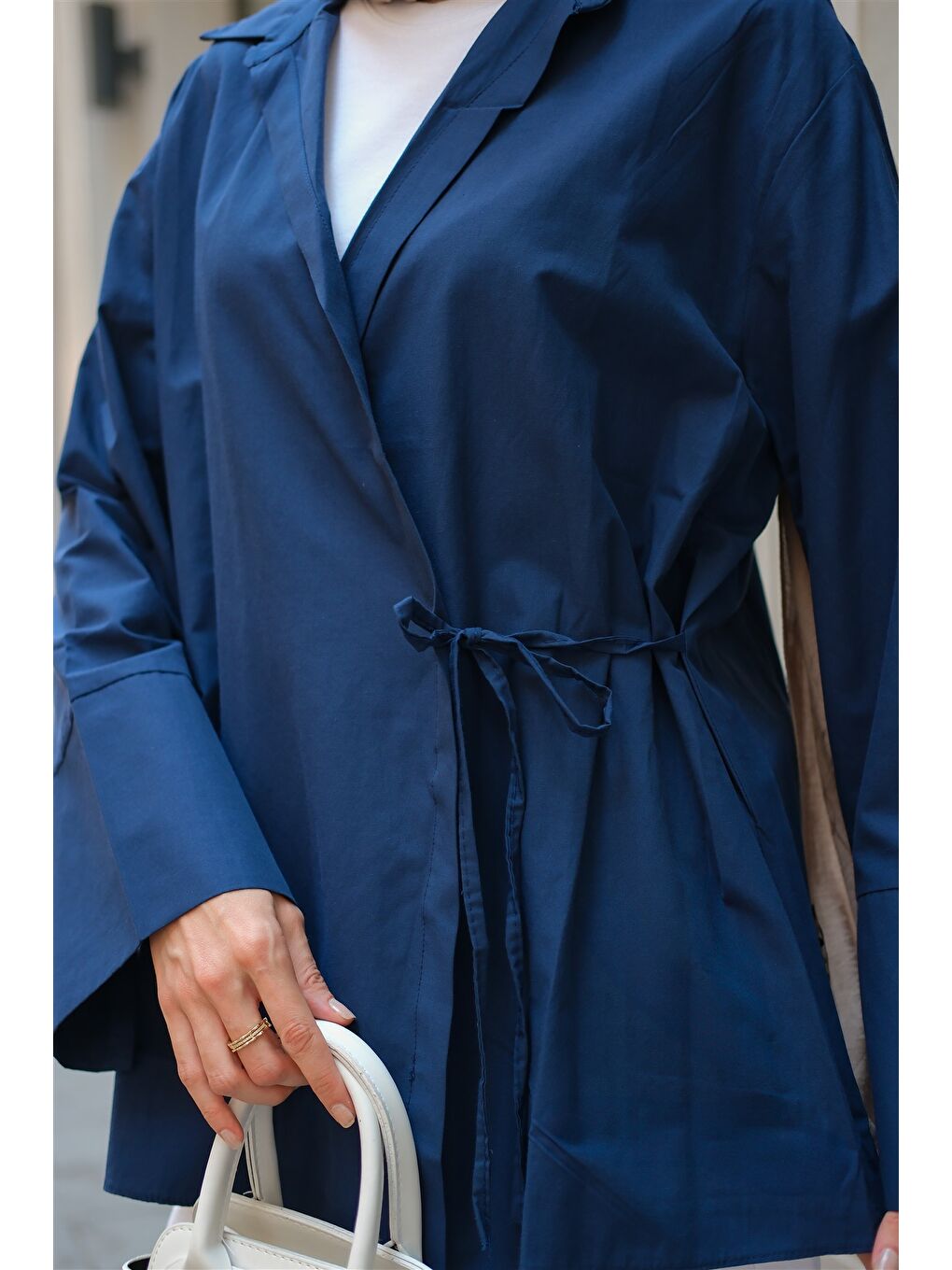 Kadın Yandan Bağlamalı Gömlek Lacivert-3