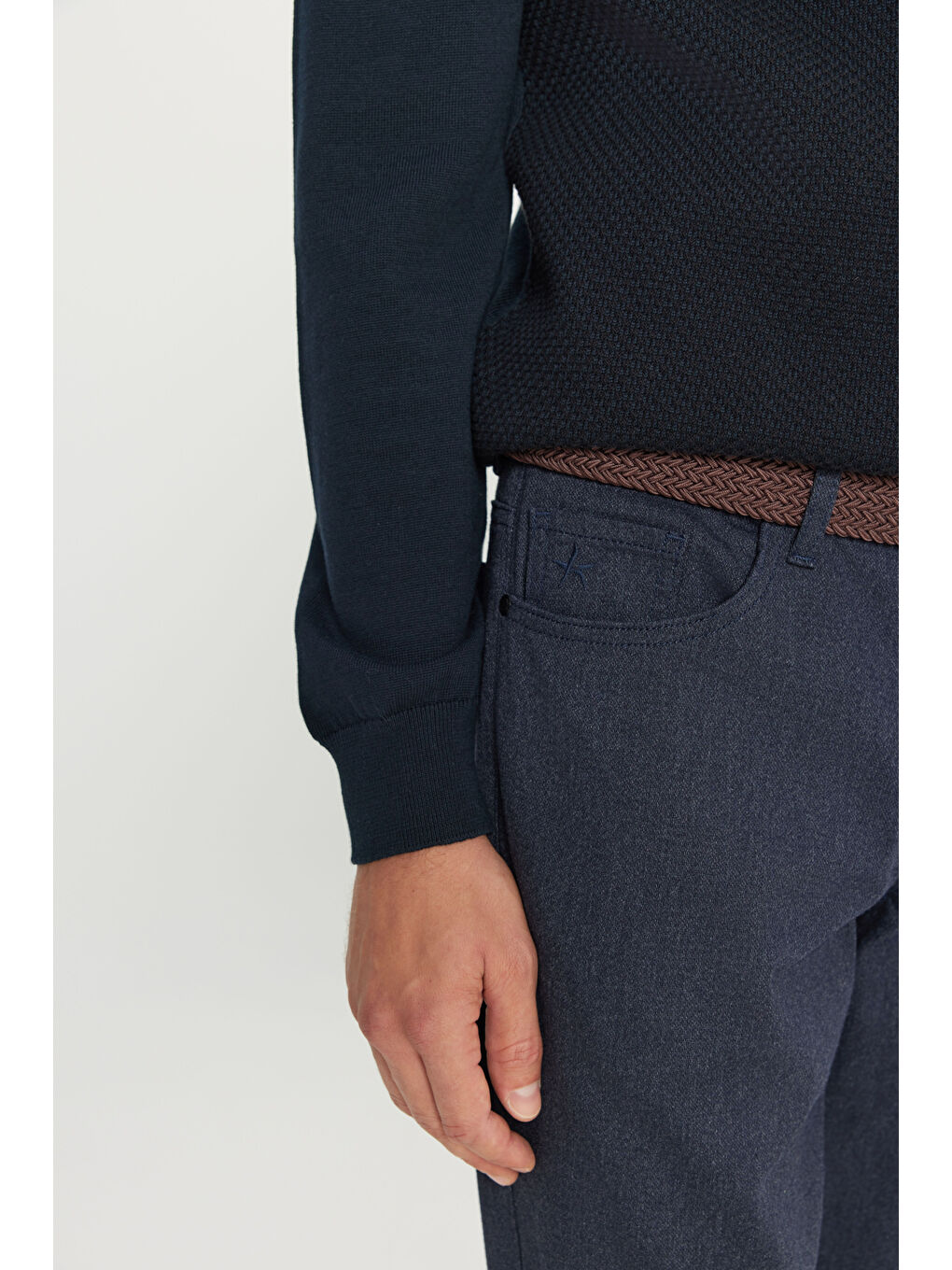 Erkek Lacivert Pamuklu Slim Fit Dar Kesim 5 Cepli Esnek Casual Pantolon-3