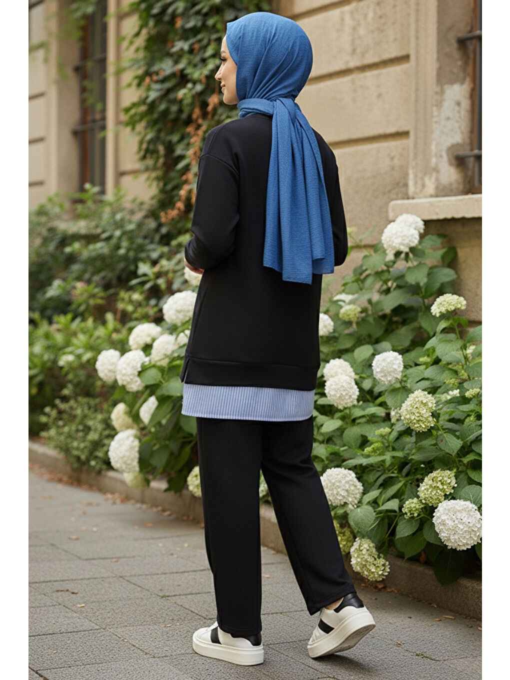 Eteği Çizgili Modal İkili Takım Siyah - 28028-SIYAH-2