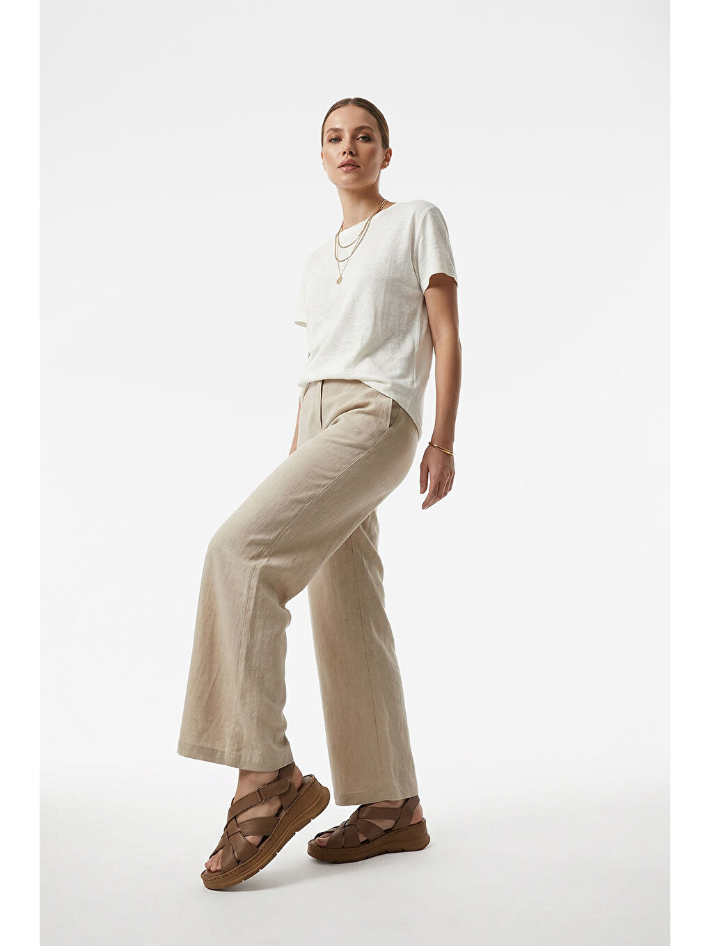 Kahverengi Kadın KAHVERENGİ Cırt Bantlı Dolgu Topuk Hakiki Deri Sandalet-2