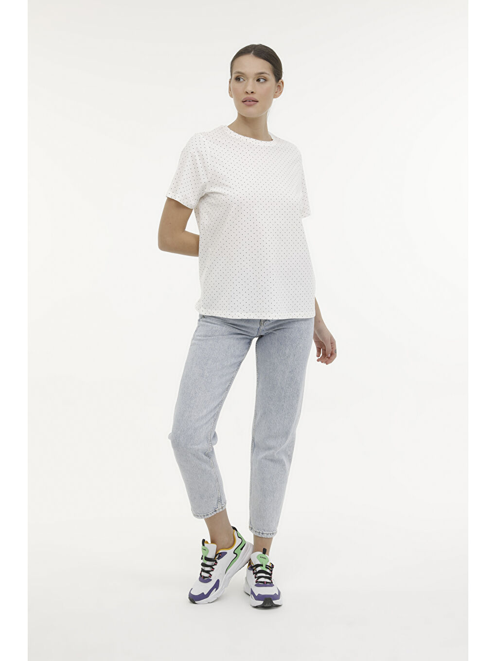 WB ALLOVER 11MDK206 4FX Beyaz Kadın Kısa Kol T-Shirt-2