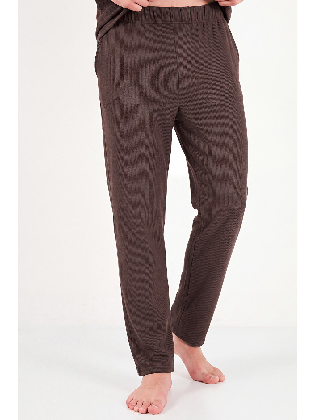 Kahverengi Ultra Soft Minimal Nakışlı Uzun Kollu Pijama Takımı 6575009-4