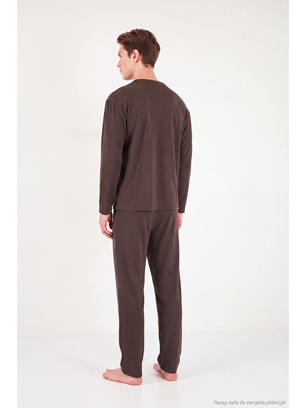 Kahverengi Ultra Soft Minimal Nakışlı Uzun Kollu Pijama Takımı 6575009-6