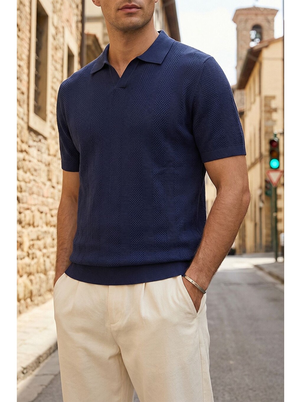 Lacivert Chapa Regular Fit Polo Yaka Erkek Kısa Kol Dokulu Triko Tişört-4