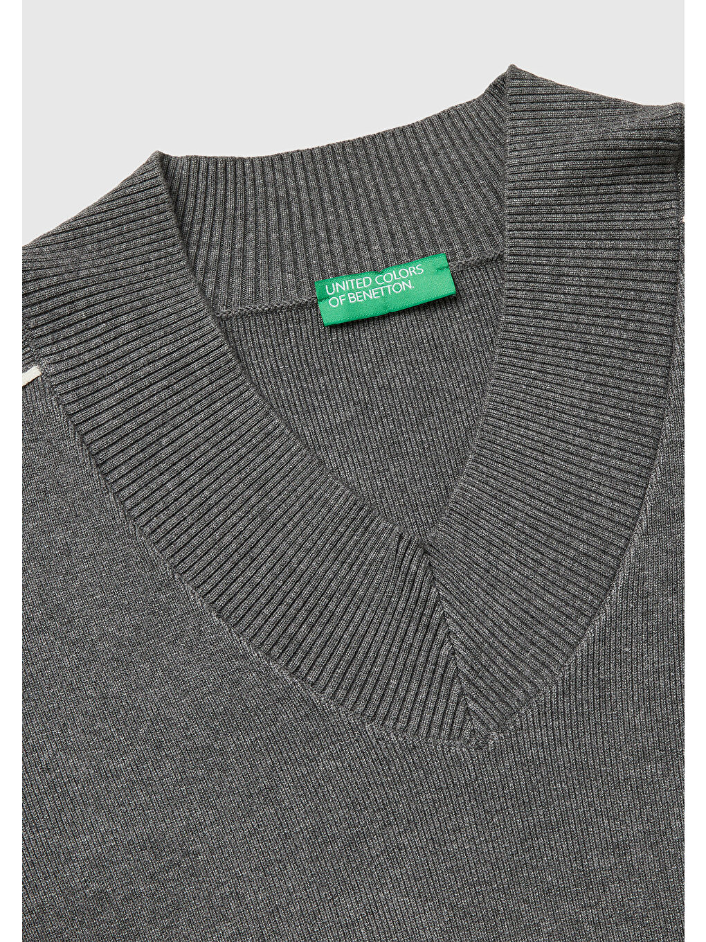 Gri Kadın Antrasit Melanj Viskoz Karışımlı Ribana Detaylı V Yaka Kazak-6