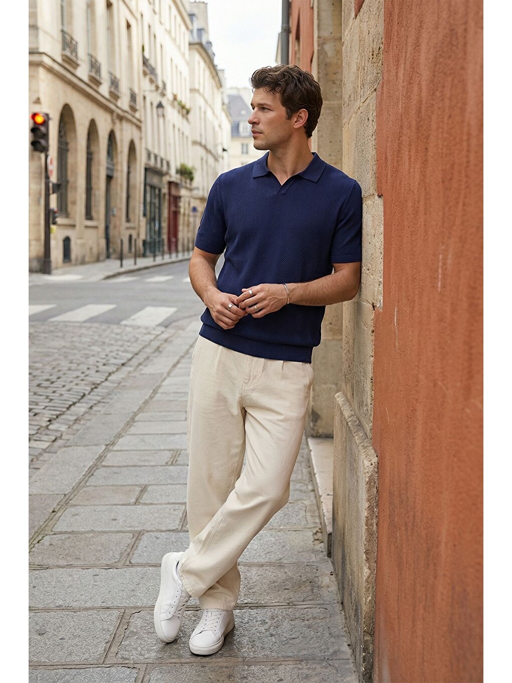 Lacivert Chapa Regular Fit Polo Yaka Erkek Kısa Kol Dokulu Triko Tişört-5