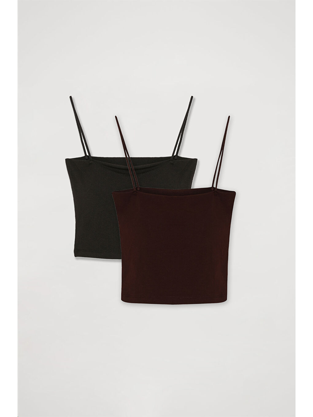 Modal Askılı Crop Basic Atlet 2' li Paket Siyah-Kahverengi