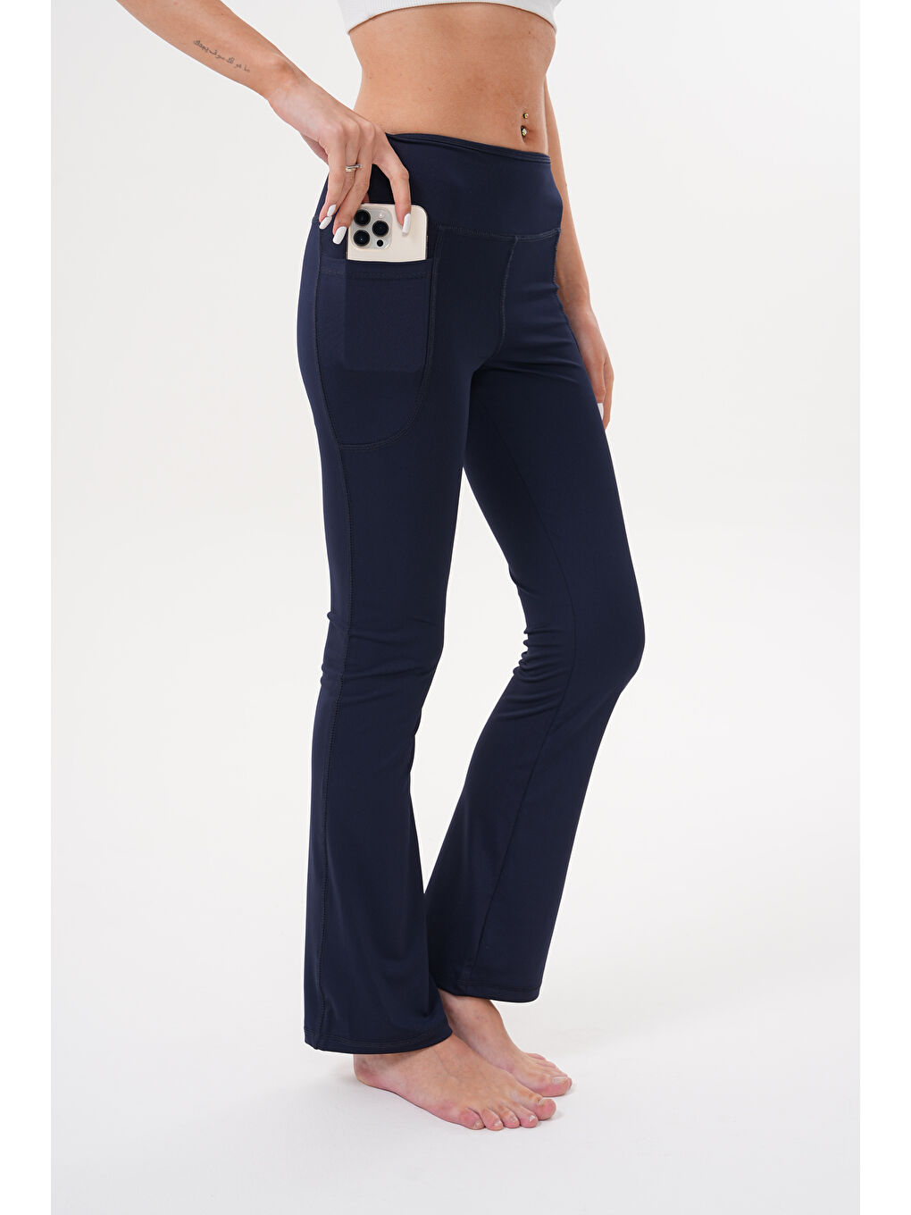 Lacivert Kadın Yüksek Bel Toparlayıcı Çift Cepli Ispanyol Paça Tayt İSPANYOL-TAYT-1