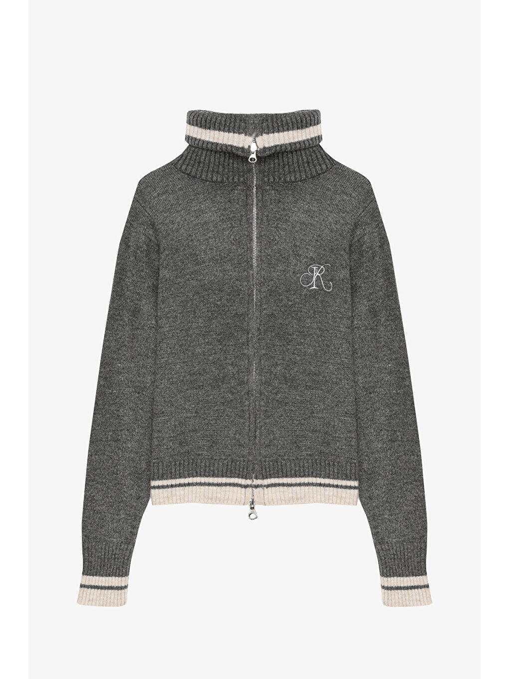 Fermuarlı Dik Yaka Triko Hırka Antrasit