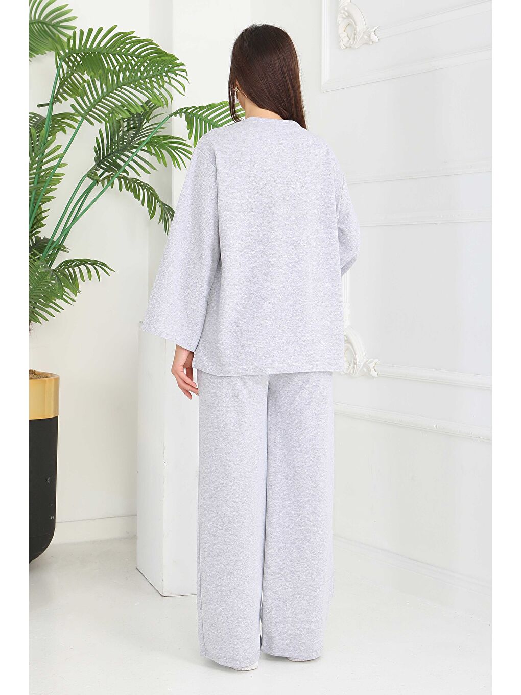 Geniş Paçalı İki İplik Eşofman Takımı Gri - 27717-GRI-3