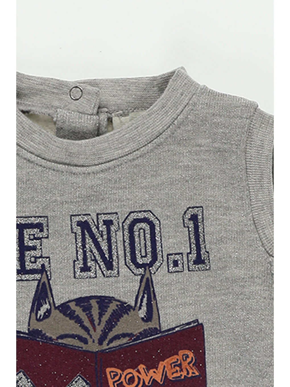 Kız Bebek Omuz Pencere Detaylı Baskılı Gri-Melanj Sweatshirt-2