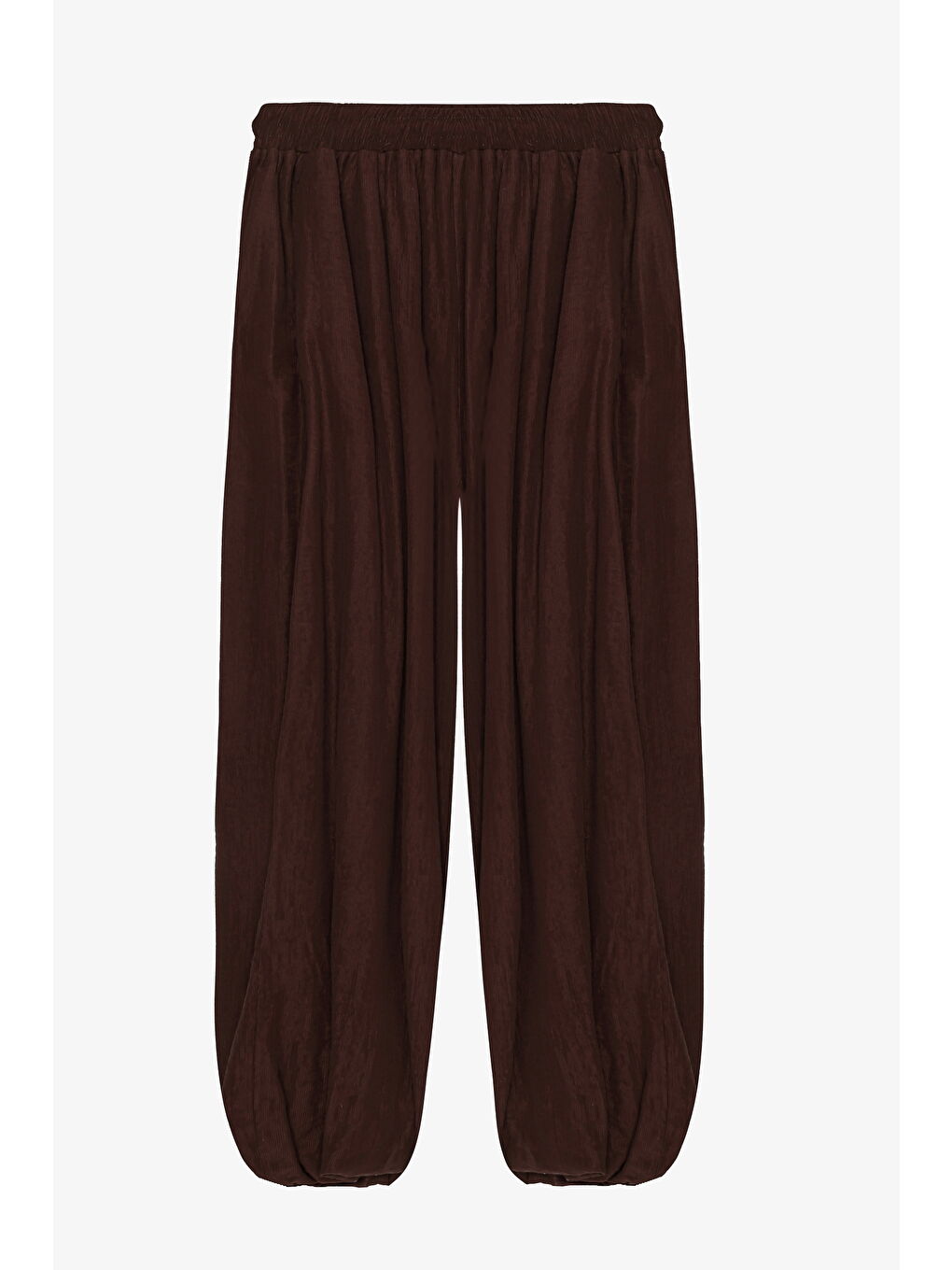 Beli Lastikli Pileli Şalvar Pantolon Kahverengi