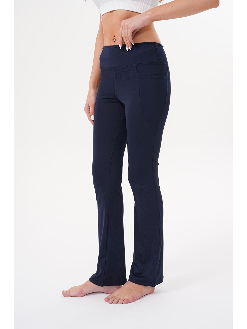 Lacivert Kadın Yüksek Bel Toparlayıcı Çift Cepli Ispanyol Paça Tayt İSPANYOL-TAYT-3