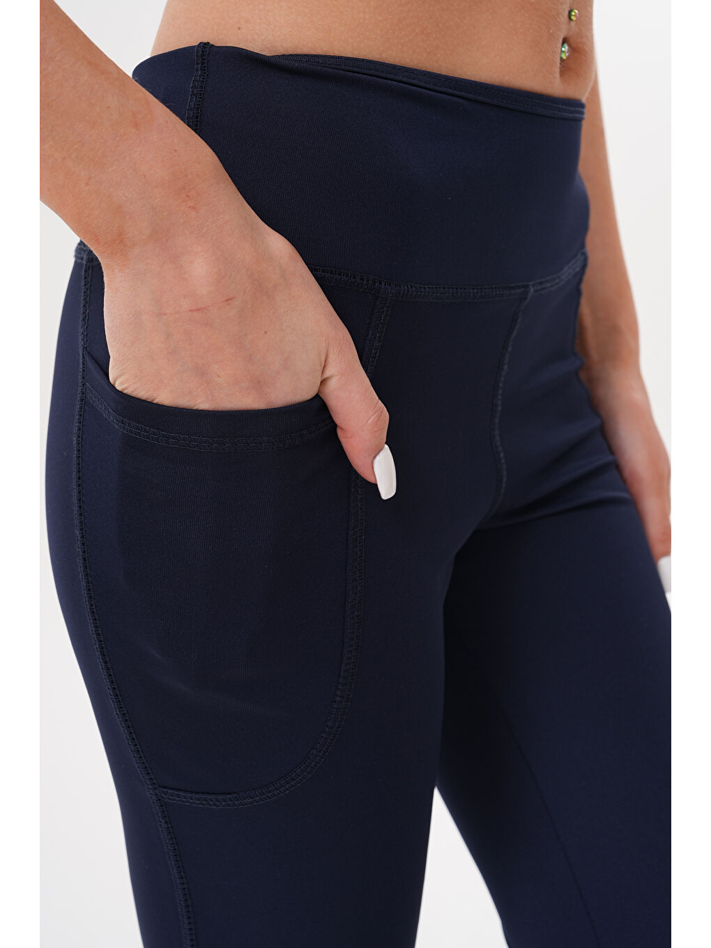 Lacivert Kadın Yüksek Bel Toparlayıcı Çift Cepli Ispanyol Paça Tayt İSPANYOL-TAYT-4