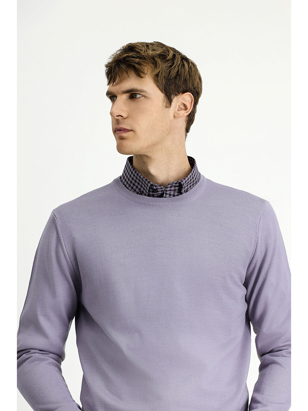 Lila Bisiklet Yaka Regular Fit Yünlü Örme Triko Kazak-2