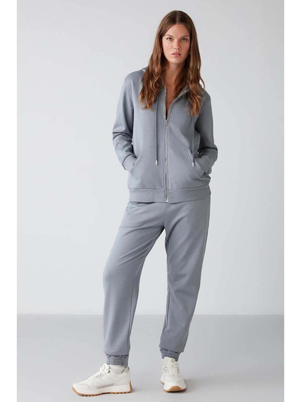 Carlota Kadın Içi Polarlı Organik Kumaşlı Metal Fermuarlı Kapüşonlu Yumuşacık Mavi Sweatshirt-4