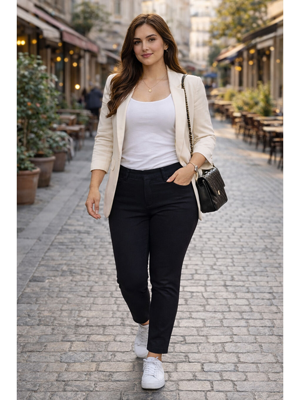 Büyük Beden Kadın Beli Lastikli Punto Kumaş Battal Pantolon 05 Siyah-2