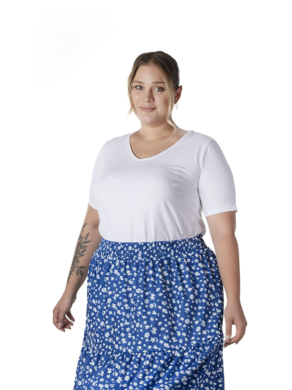 Beyaz Büyük Beden Kısa Kol Basic T-shirt 12481903