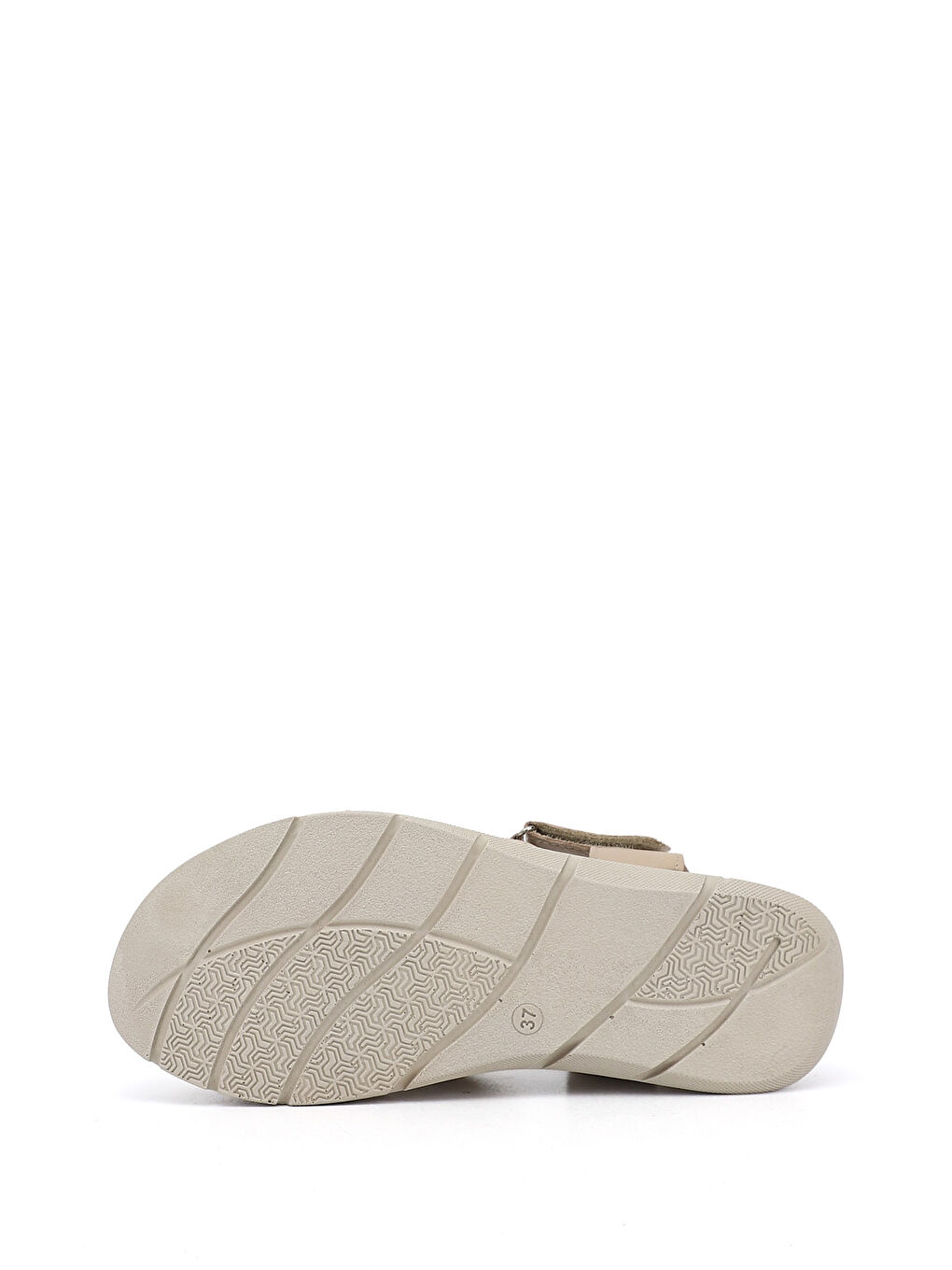 Bej Kadın YENİ BEJ Cırt Bantlı Dolgu Topuk Hakiki Deri Sandalet-5