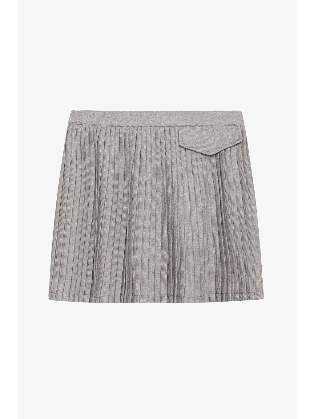 Kapak Cepli Pileli Mini Etek Gri