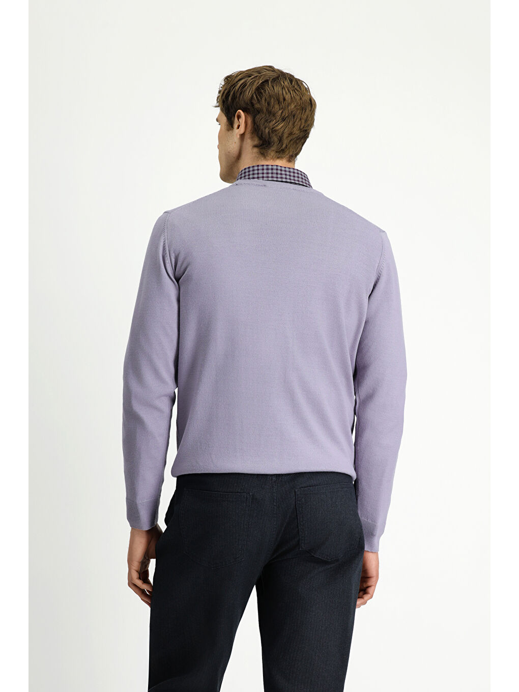 Lila Bisiklet Yaka Regular Fit Yünlü Örme Triko Kazak-4