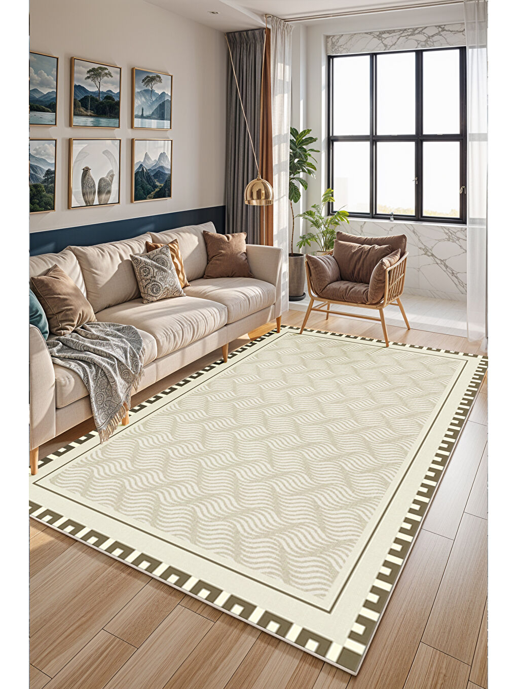 Bej Dekoratif Soft Modern Kaymaz Yıkanabilir Salon Halısı Mutfak Halısı Koridor Halısı Yolluk-2