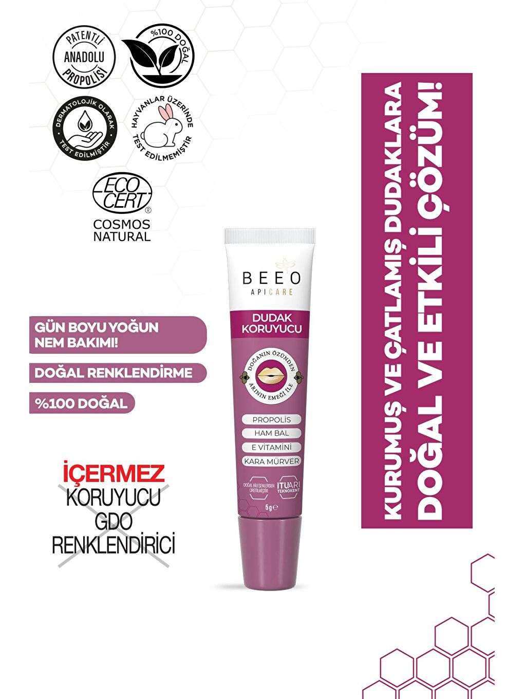 bee'o propolis Renksiz Beeo Çanta Paketi (Dudak Korucu, El Kremi, S.O.S Krem) - 3