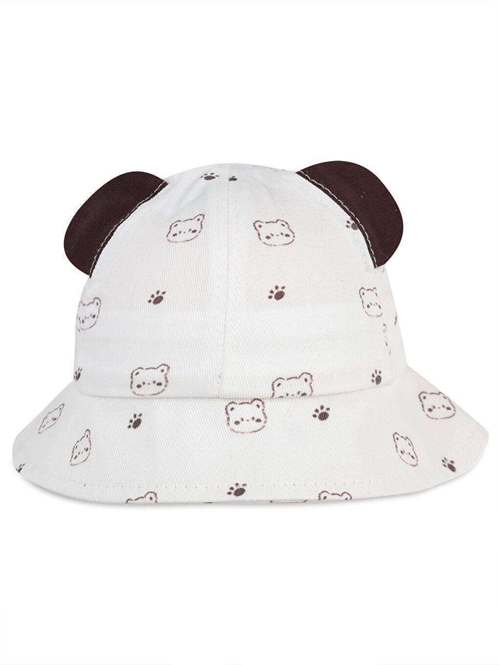 Baby Kulaklı Bear Desen 6-18 Ay Erkek Bebek Bucket Şapka - Beyaz Standart