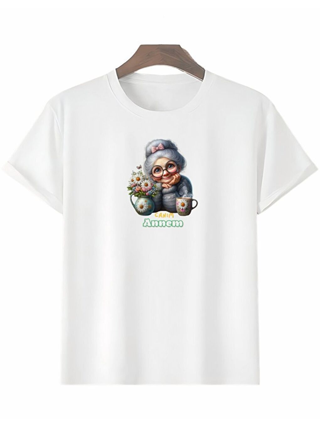 Anneler Gününe Özel Tasarım Canım Annem Baskılı T-shirt - Beyaz