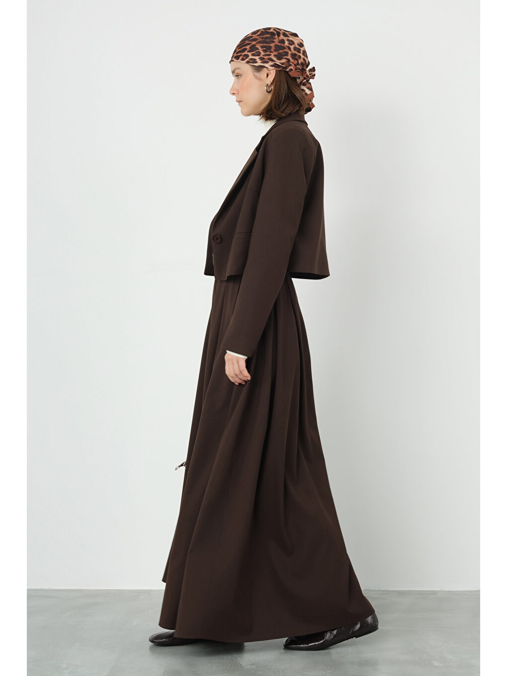 Kahverengi Crop Blazer Ceket Acı Kahve-2